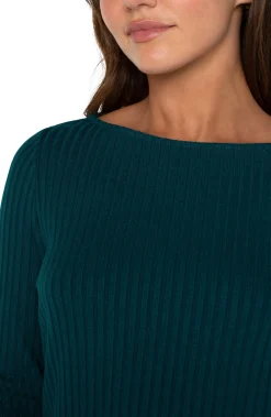 Liverpool Los Angeles Tees-LONG SLEEVE BOAT NECK KNIT TOP Darkforest