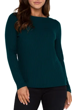 Liverpool Los Angeles Tees-LONG SLEEVE BOAT NECK KNIT TOP Darkforest