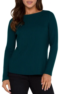 Liverpool Los Angeles Tees-LONG SLEEVE BOAT NECK KNIT TOP Darkforest
