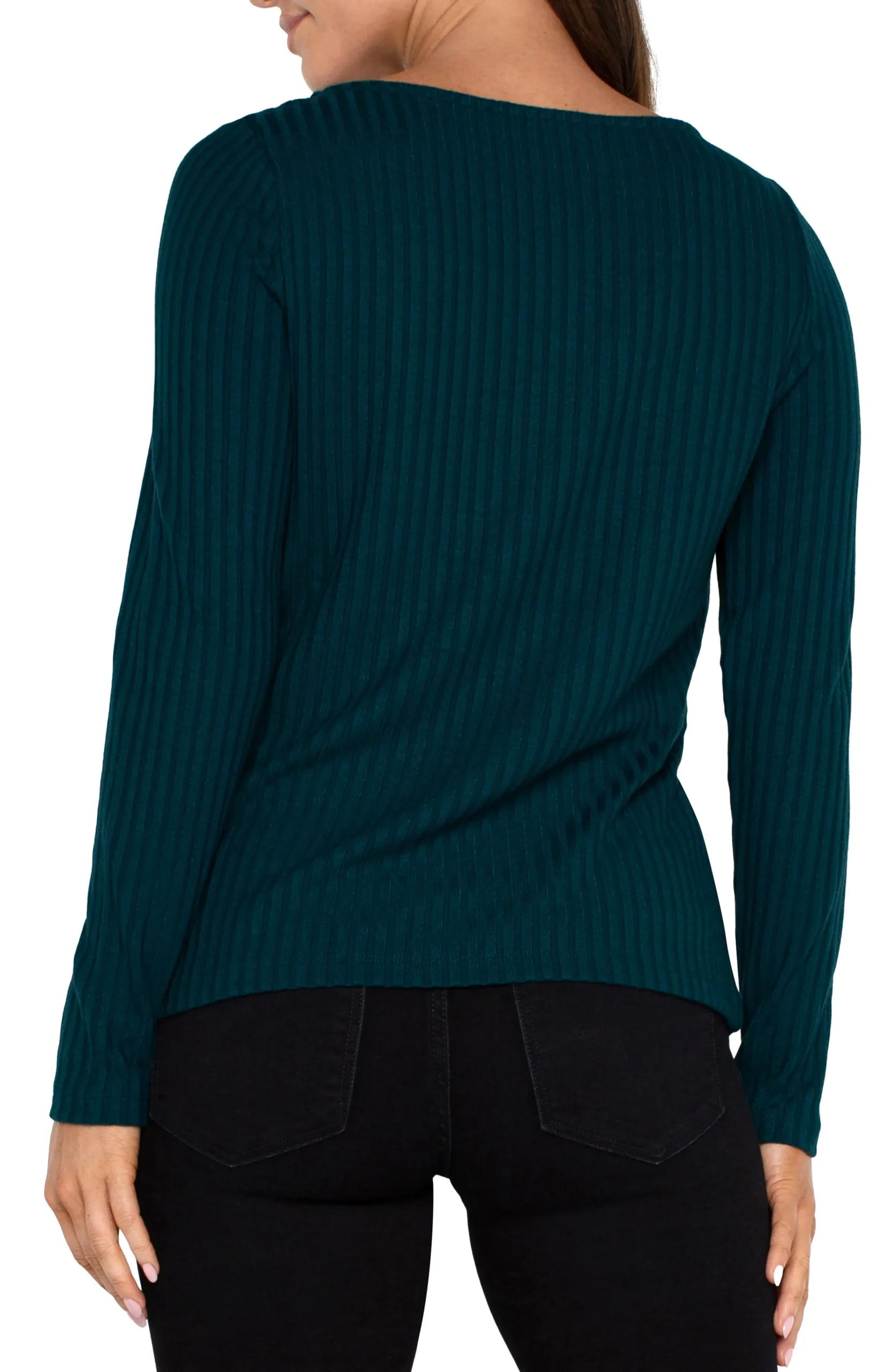 Liverpool Los Angeles Tees-LONG SLEEVE BOAT NECK KNIT TOP Darkforest