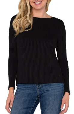 Liverpool Los Angeles Tees-LONG SLEEVE BOAT NECK KNIT TOP Black