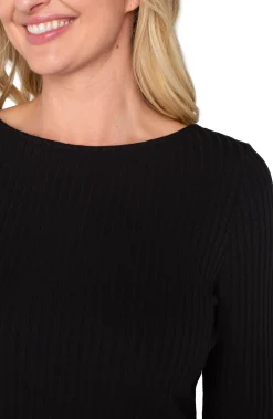 Liverpool Los Angeles Tees-LONG SLEEVE BOAT NECK KNIT TOP Black