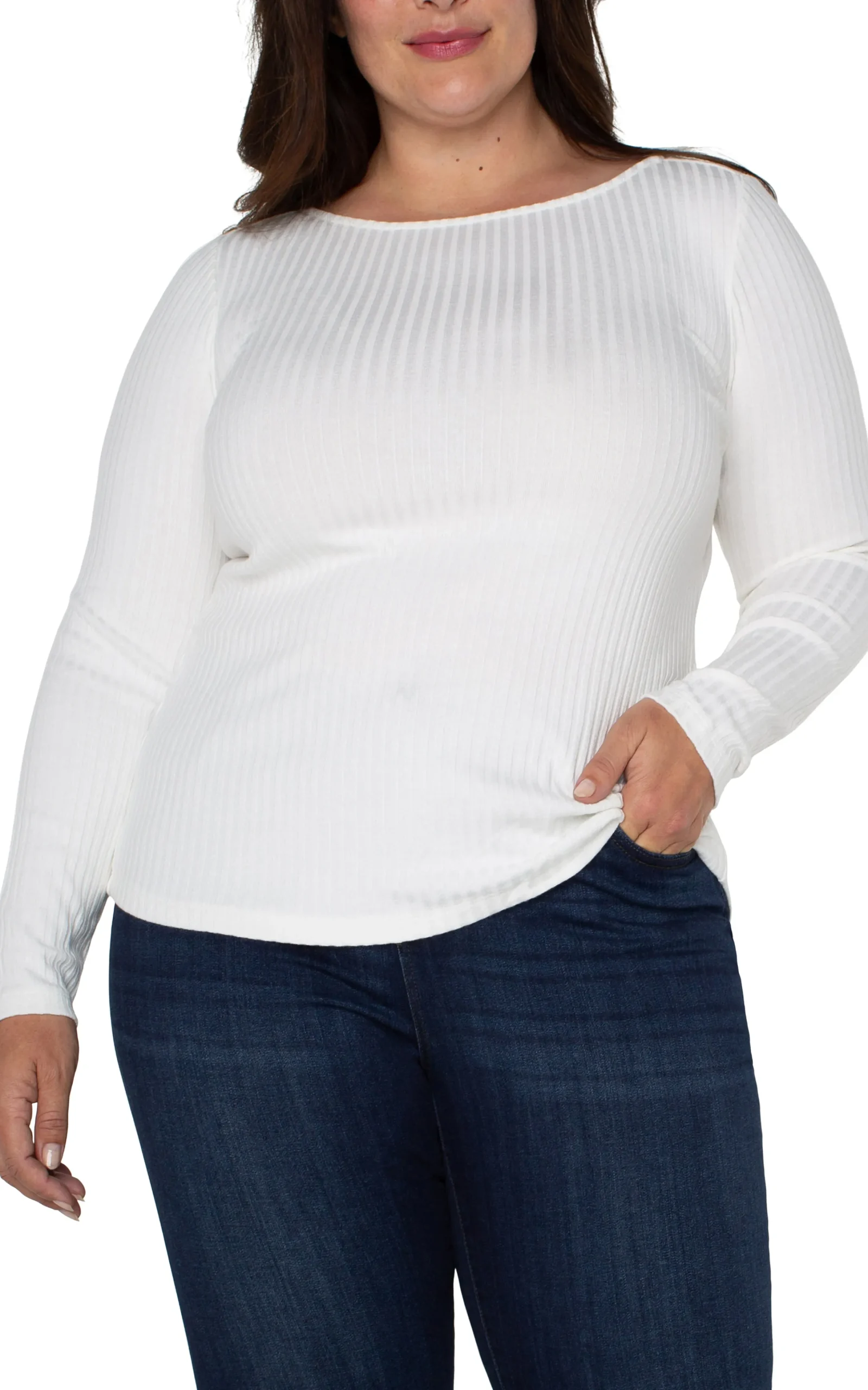 Liverpool Los Angeles Tops-LONG SLEEVE BOAT NECK KNIT TOP Snow