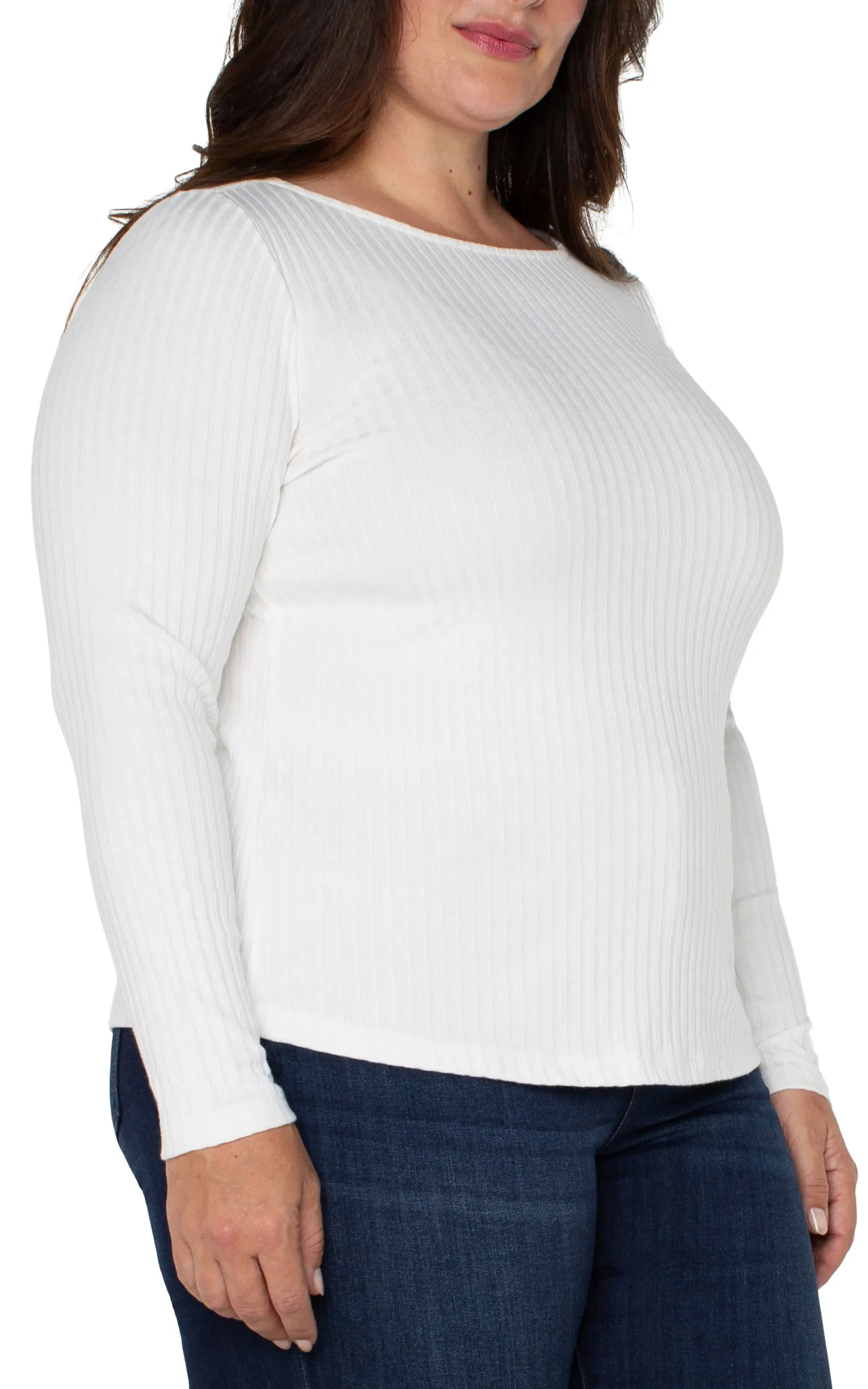 Liverpool Los Angeles Tops-LONG SLEEVE BOAT NECK KNIT TOP Snow