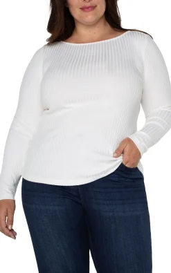 Liverpool Los Angeles Tops-LONG SLEEVE BOAT NECK KNIT TOP Snow