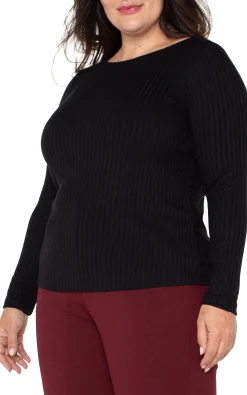 Liverpool Los Angeles Tops-LONG SLEEVE BOAT NECK KNIT TOP Black