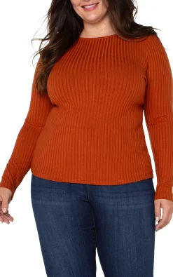 Liverpool Los Angeles Tops-LONG SLEEVE BOAT NECK KNIT TOP Cedar