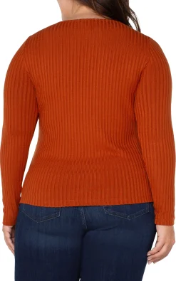Liverpool Los Angeles Tops-LONG SLEEVE BOAT NECK KNIT TOP Cedar