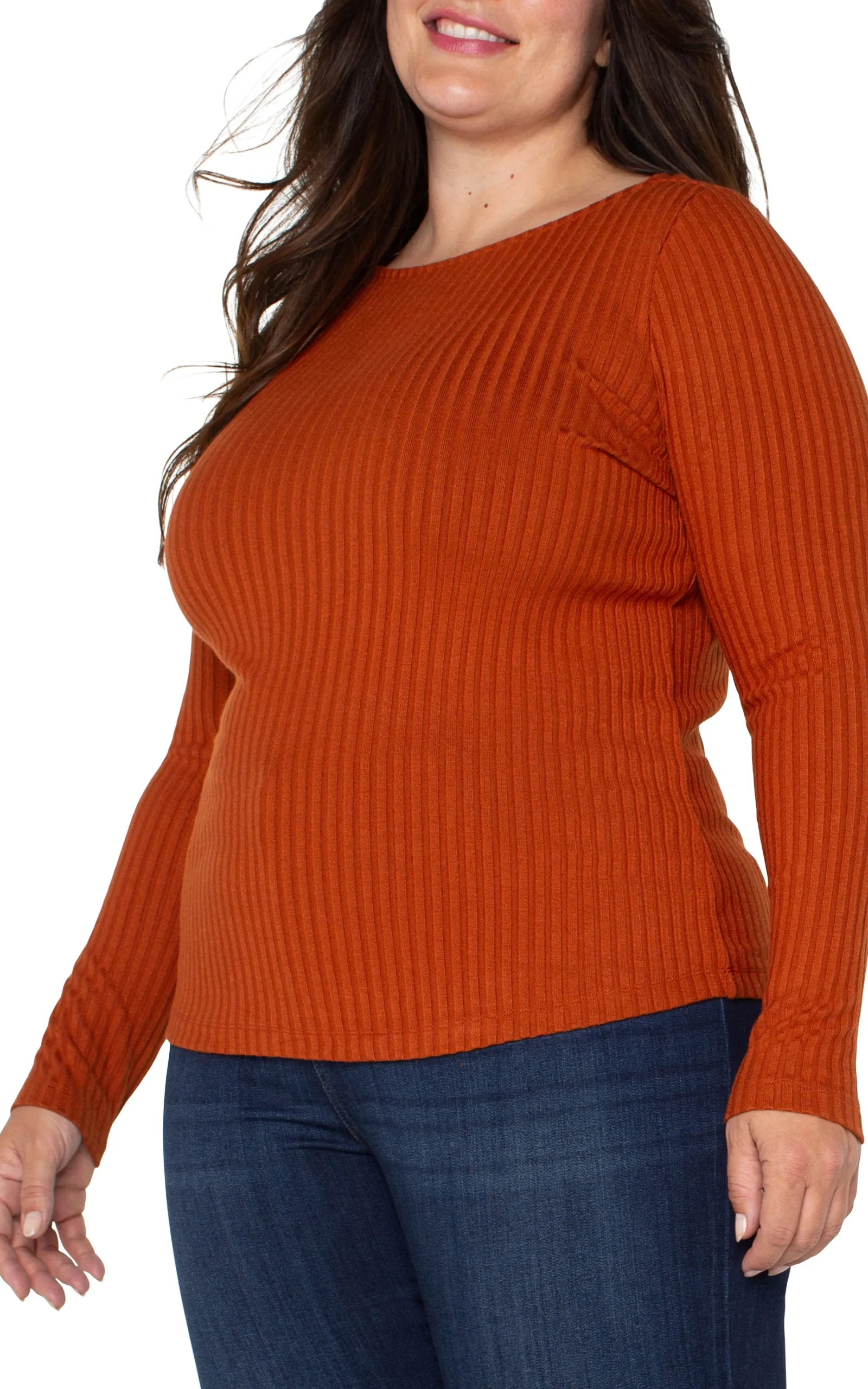 Liverpool Los Angeles Tops-LONG SLEEVE BOAT NECK KNIT TOP Cedar
