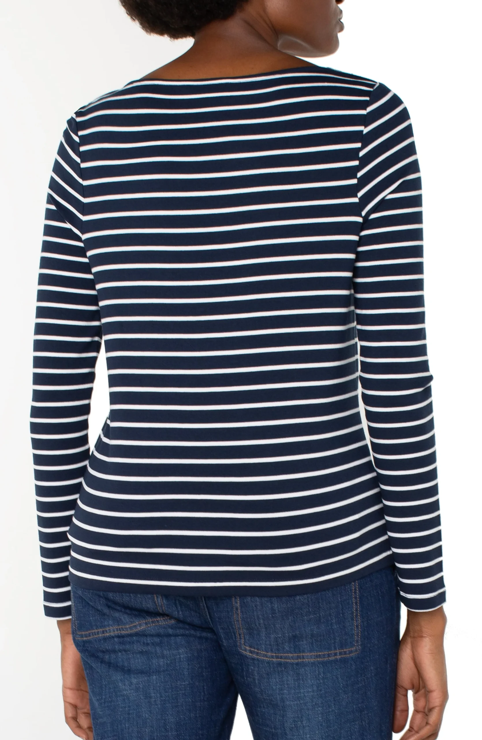 Liverpool Los Angeles Sweaters|Tees-LONG SLEEVE BOATNECK KNIT TOP Darknavywhitestripe