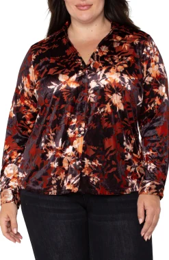 Liverpool Los Angeles Tops-LONG SLEEVE BUTTON FRONT KNIT SHIRT Fireopalburnout