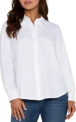 Liverpool Los Angeles Tops-LONG SLEEVE BUTTON FRONT KNIT SHIRT White