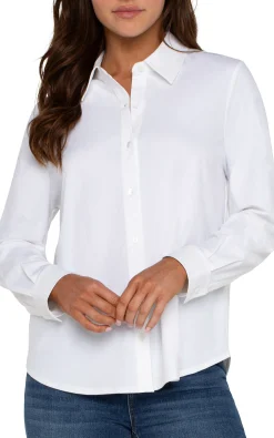 Liverpool Los Angeles Tops-LONG SLEEVE BUTTON FRONT KNIT SHIRT White