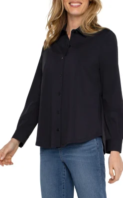 Liverpool Los Angeles Tops-LONG SLEEVE BUTTON FRONT KNIT SHIRT Black