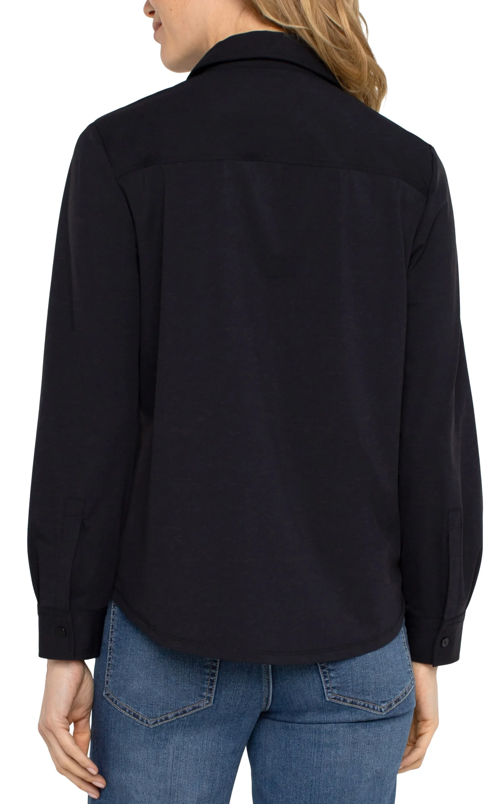 Liverpool Los Angeles Tops-LONG SLEEVE BUTTON FRONT KNIT SHIRT Black