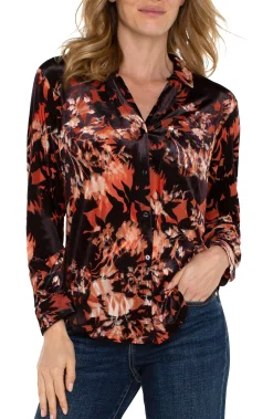 Liverpool Los Angeles Tops-LONG SLEEVE BUTTON FRONT KNIT SHIRT Fireopalburntout