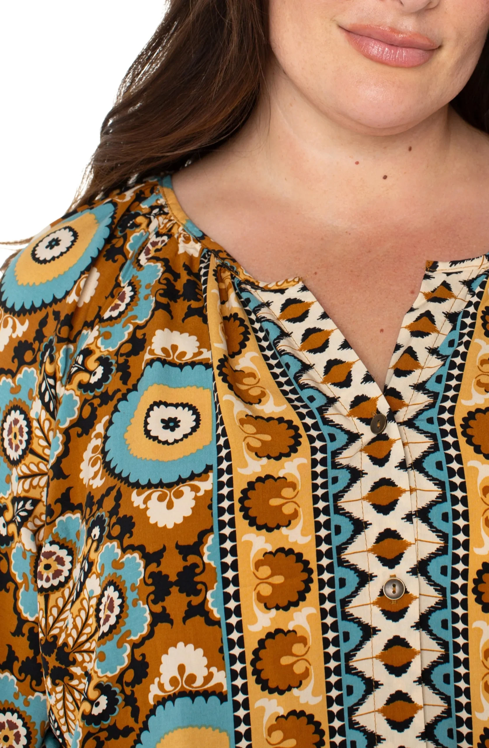 Liverpool Los Angeles Tops-LONG SLEEVE BUTTON FRONT WOVEN BLOUSE Oceanjaspermulti