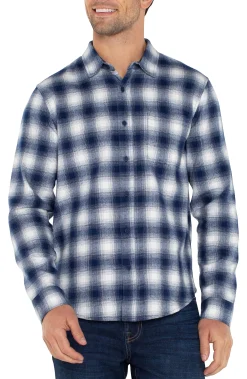 Liverpool Los Angeles Shirts-LONG SLEEVE BUTTON UP SHIRT Whitenavy