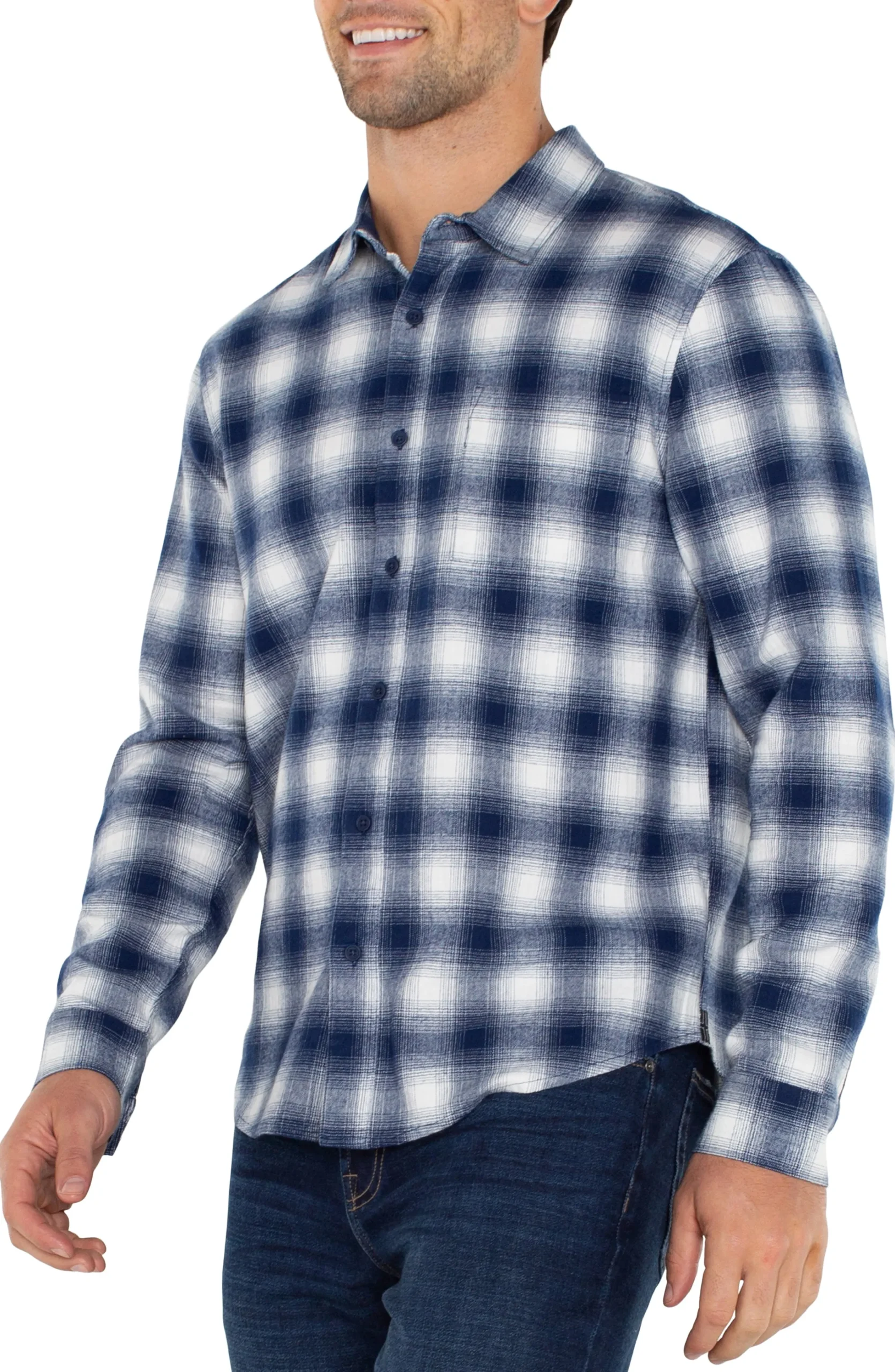 Liverpool Los Angeles Shirts-LONG SLEEVE BUTTON UP SHIRT Whitenavy