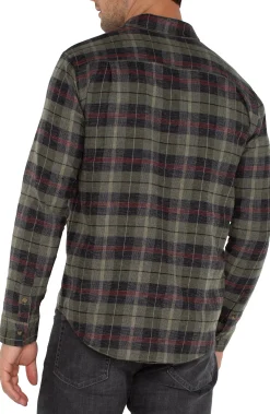 Liverpool Los Angeles Shirts-LONG SLEEVE BUTTON UP SHIRT Oliveblackmulti