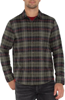 Liverpool Los Angeles Shirts-LONG SLEEVE BUTTON UP SHIRT Oliveblackmulti