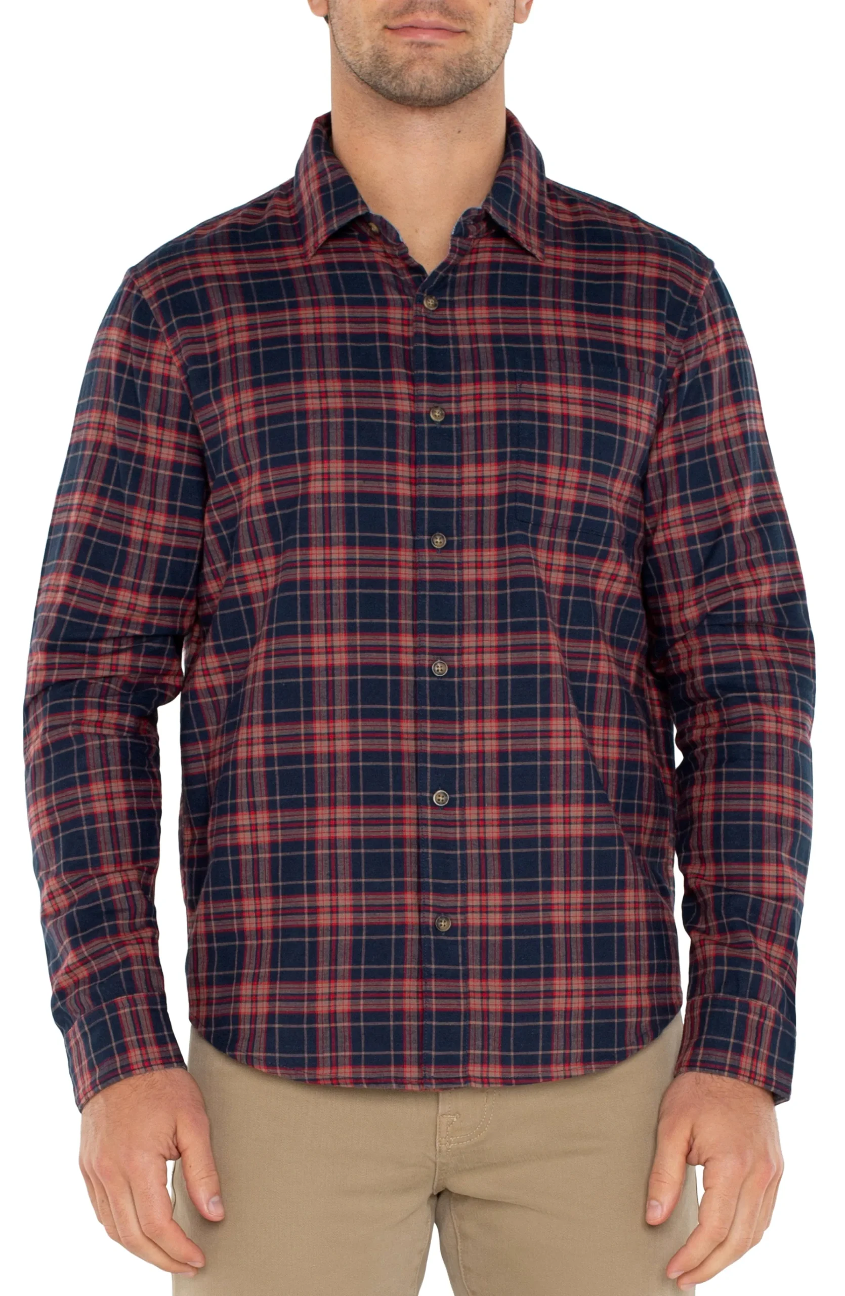 Liverpool Los Angeles Shirts-LONG SLEEVE BUTTON UP SHIRT Navyredmulti