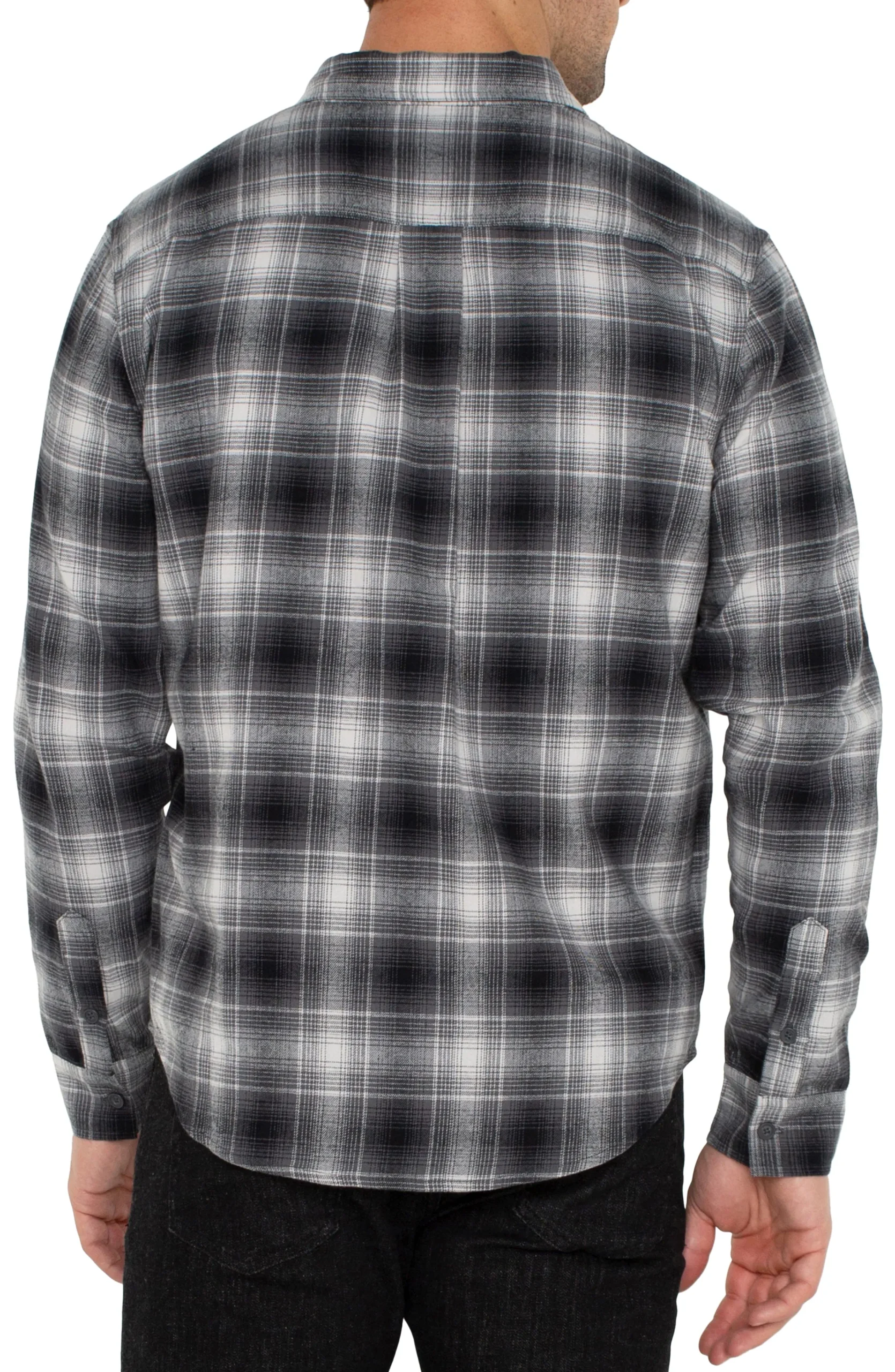 Liverpool Los Angeles Shirts-LONG SLEEVE BUTTON UP SHIRT Greyoffwhiteblack