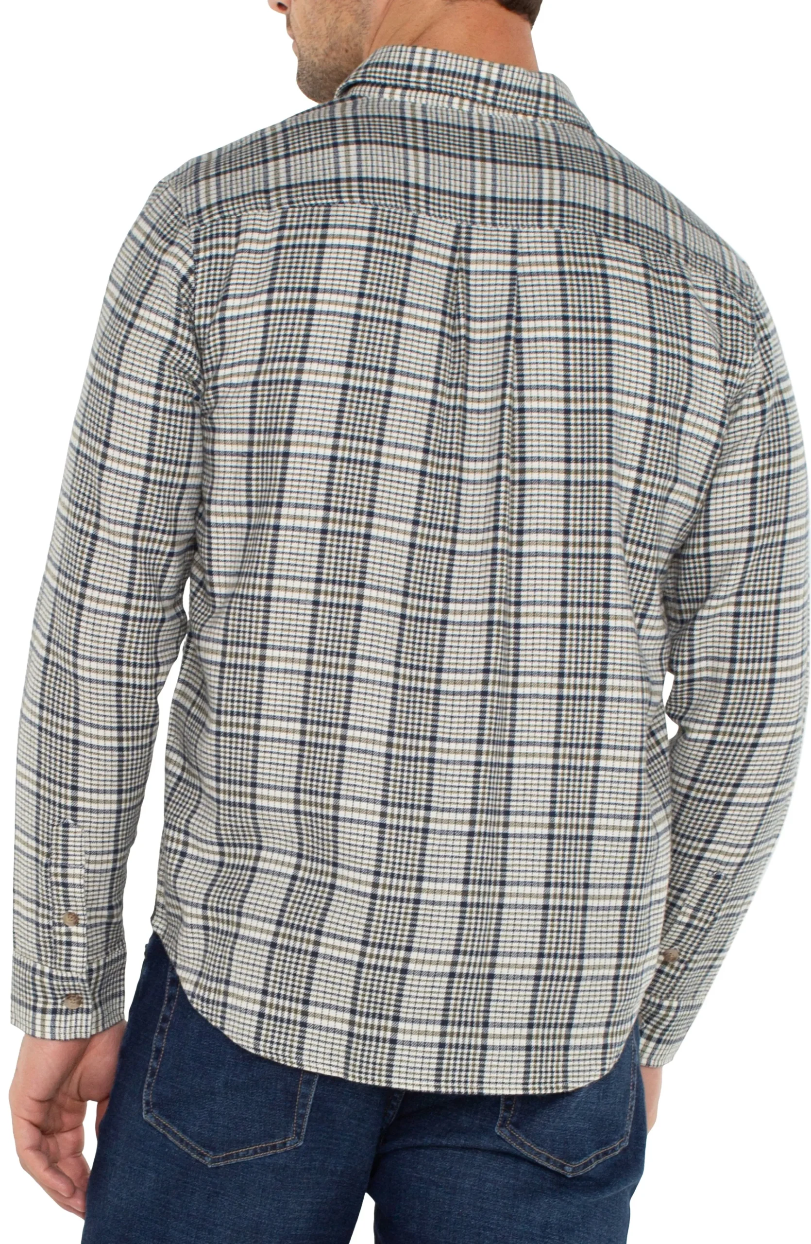 Liverpool Los Angeles Shirts-LONG SLEEVE BUTTON UP SHIRT Ivorynavyolive