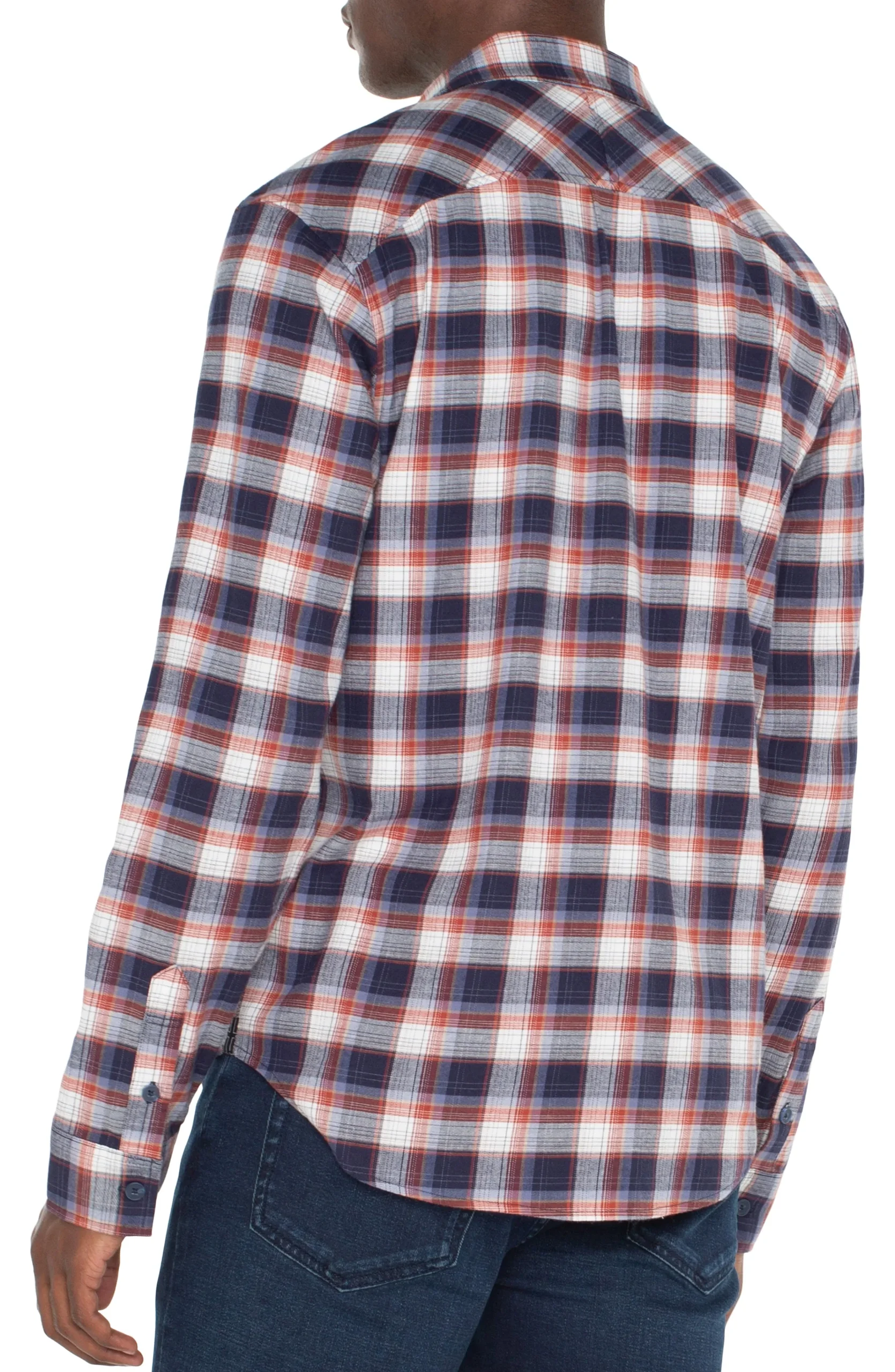 Liverpool Los Angeles Shirts-LONG SLEEVE BUTTON UP SHIRT Navyoffwhitebrick