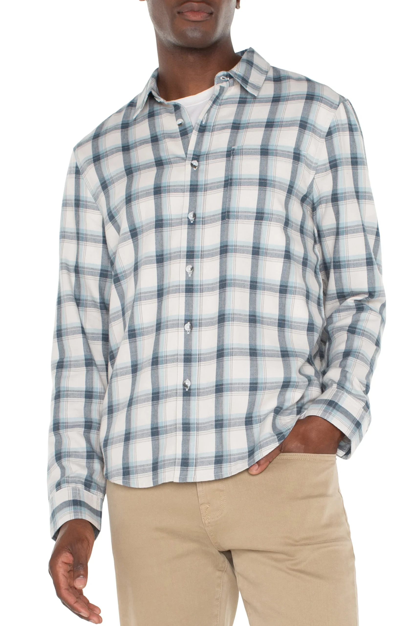 Liverpool Los Angeles Shirts-LONG SLEEVE BUTTON UP SHIRT Puttybluegrey
