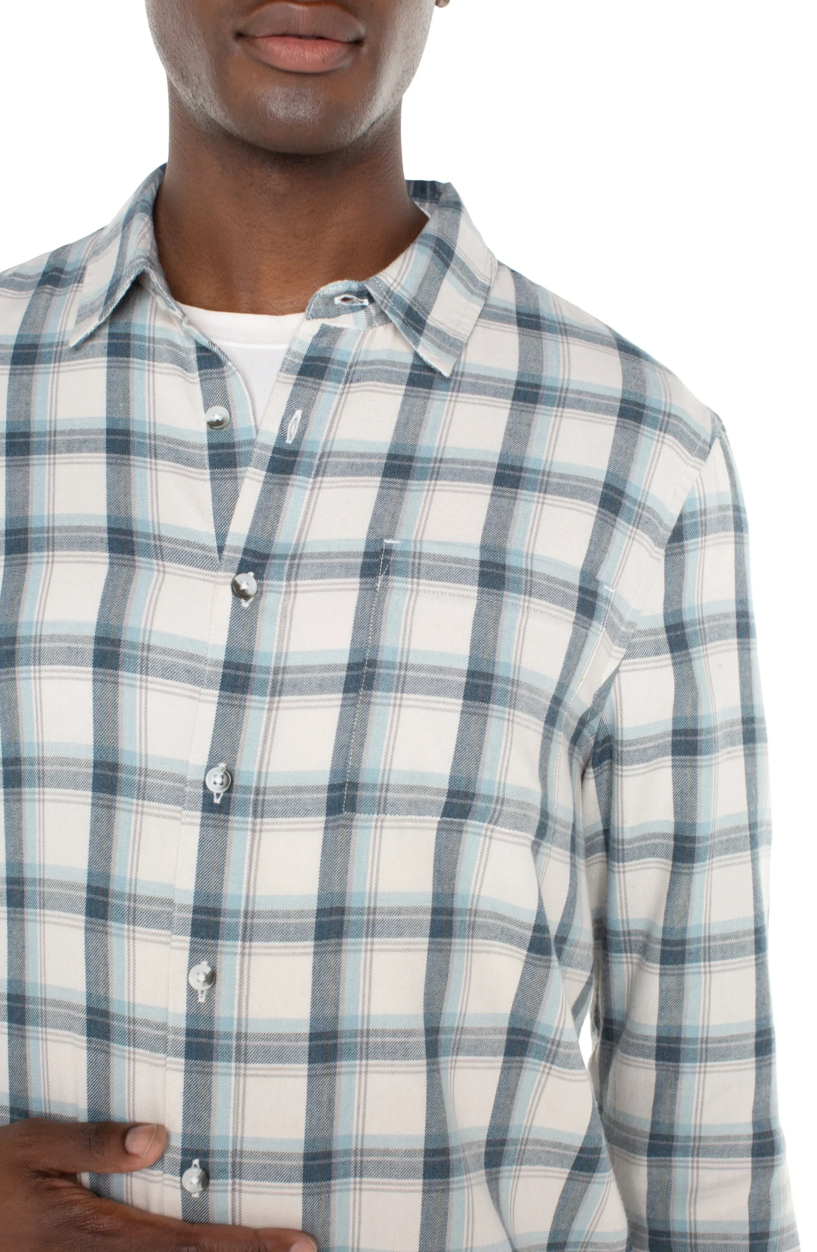 Liverpool Los Angeles Shirts-LONG SLEEVE BUTTON UP SHIRT Puttybluegrey