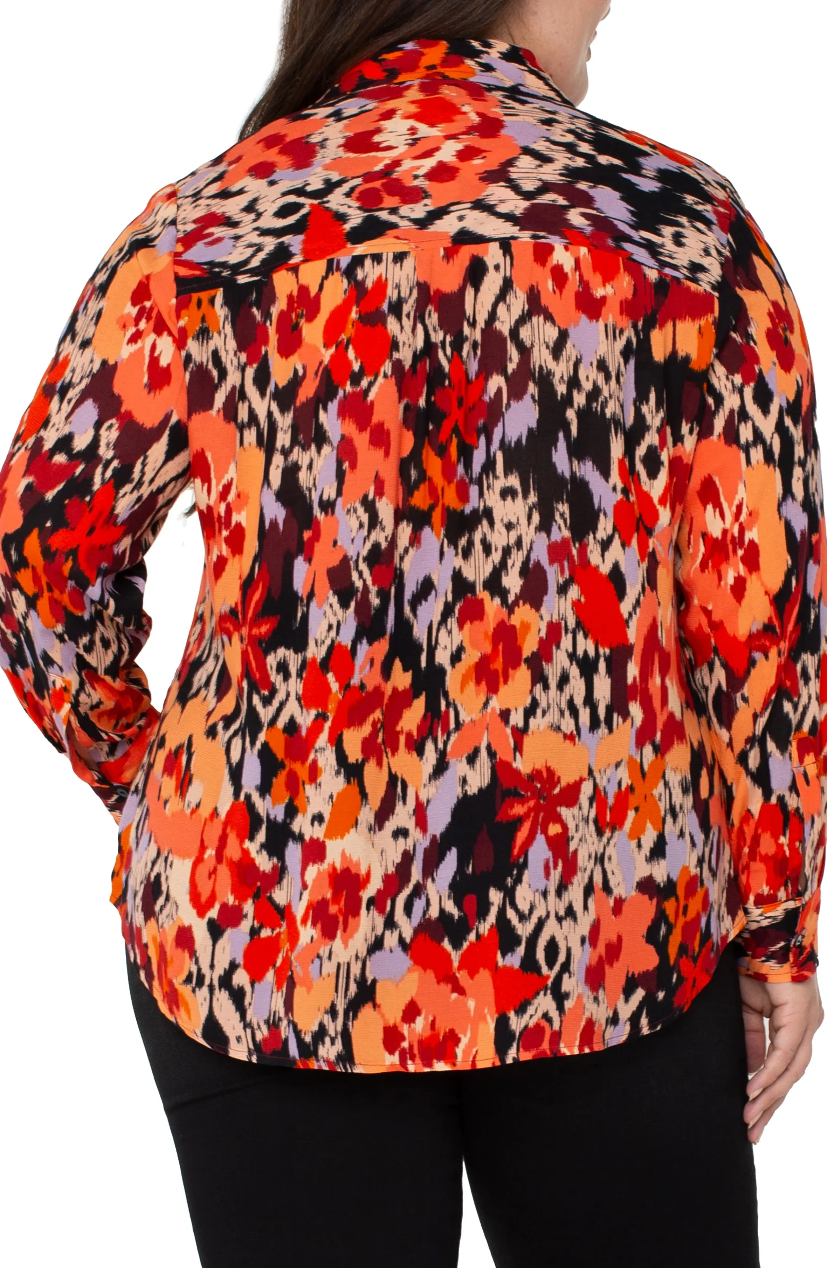 Liverpool Los Angeles Tops-LONG SLEEVE BUTTON UP WOVEN BLOUSE Burntorangefloral