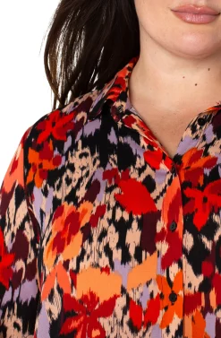 Liverpool Los Angeles Tops-LONG SLEEVE BUTTON UP WOVEN BLOUSE Burntorangefloral
