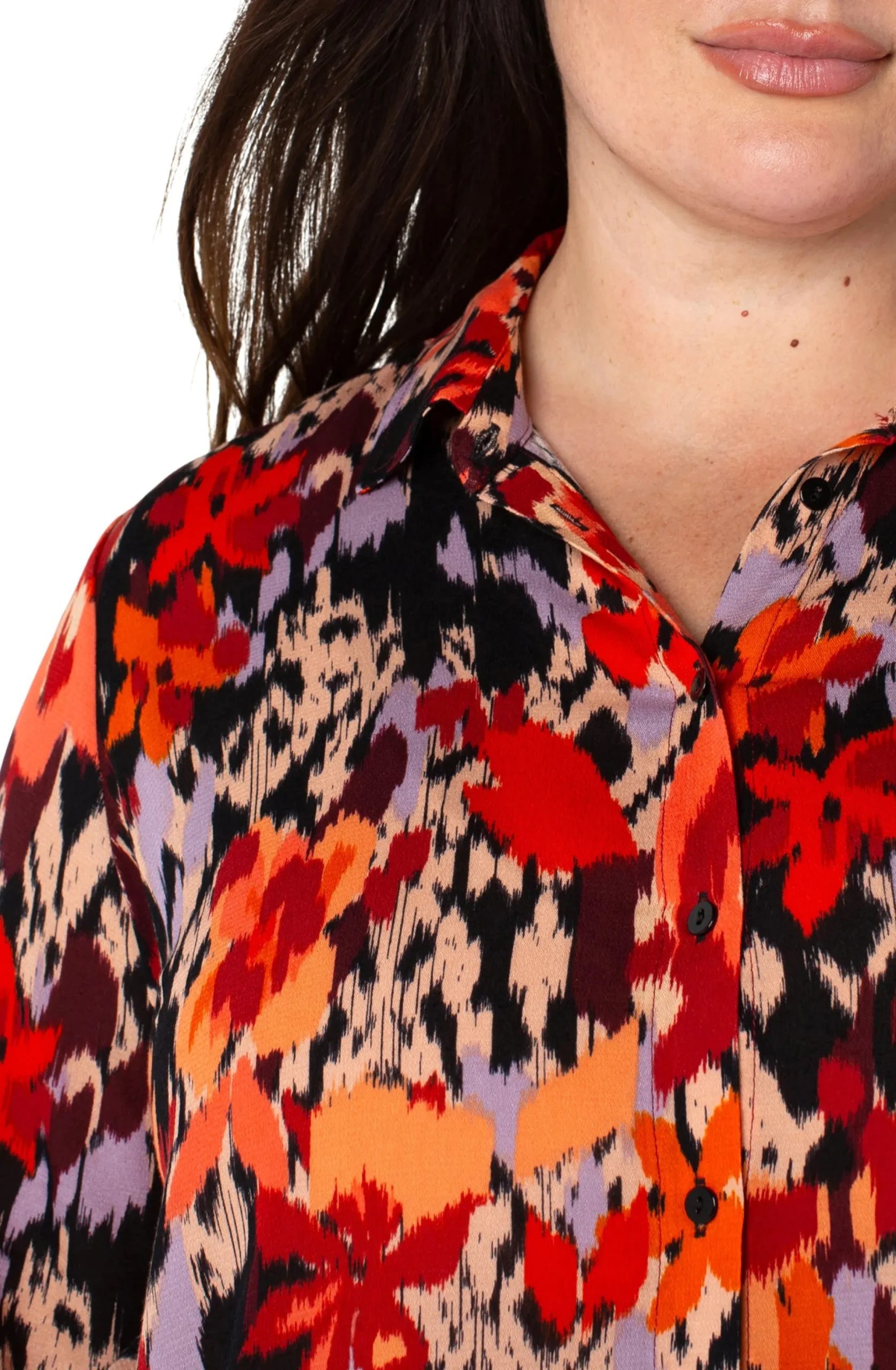 Liverpool Los Angeles Tops-LONG SLEEVE BUTTON UP WOVEN BLOUSE Burntorangefloral