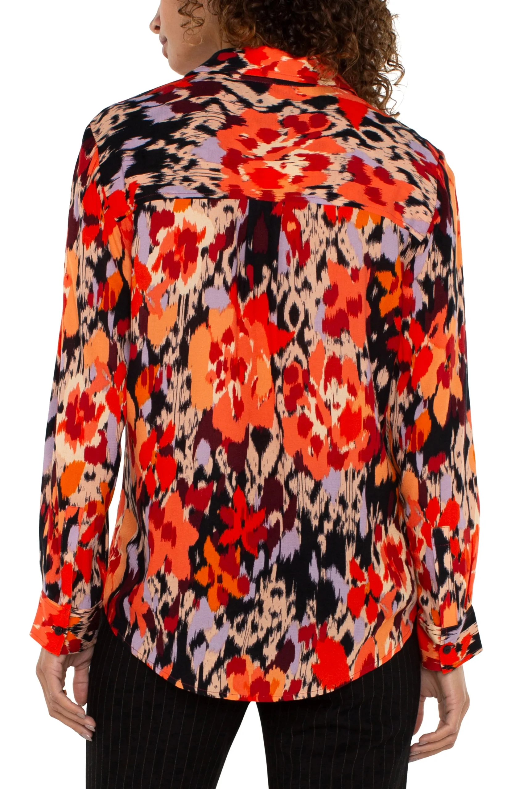 Liverpool Los Angeles Tops-LONG SLEEVE BUTTON UP WOVEN BLOUSE Burntorangefloral