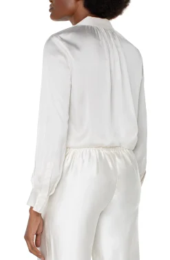 Liverpool Los Angeles Tops-LONG SLEEVE COLLARED BUTTON FRONT WOVEN BLOUSE Whippedcream
