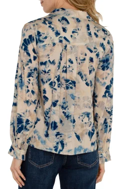 Liverpool Los Angeles Tops-LONG SLEEVE COLLARED BUTTON FRONT WOVEN BLOUSE Lapismulti