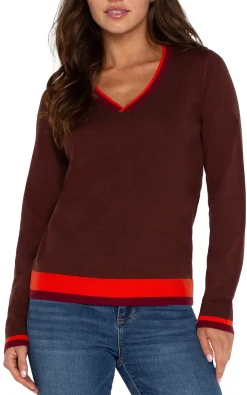 Liverpool Los Angeles Sweaters-LONG SLEEVE COLORBLOCK SWEATER Retrobrownmulti