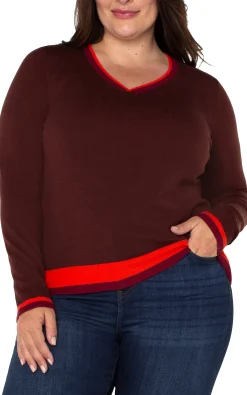 Liverpool Los Angeles Tops-LONG SLEEVE COLORBLOCK SWEATER Retrobrownmulti