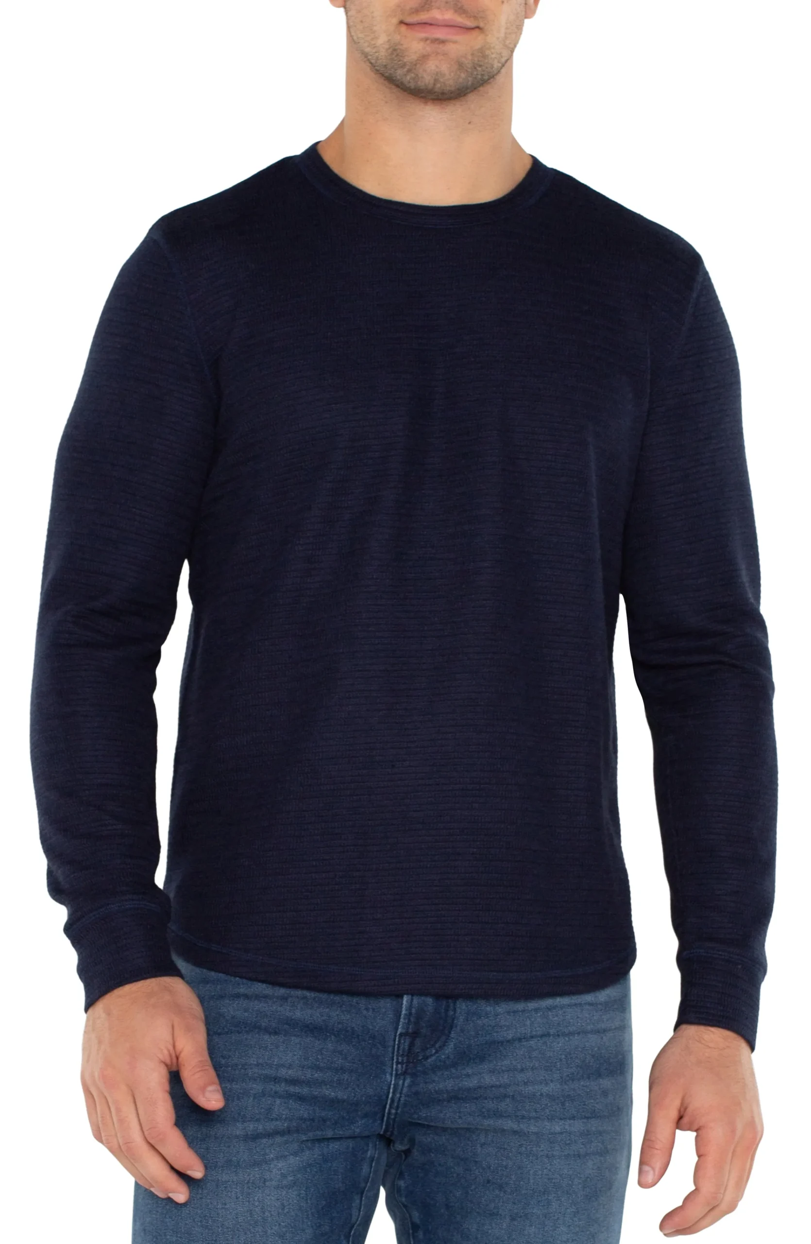 Liverpool Los Angeles Shirts-LONG SLEEVE CREW NECK Navy
