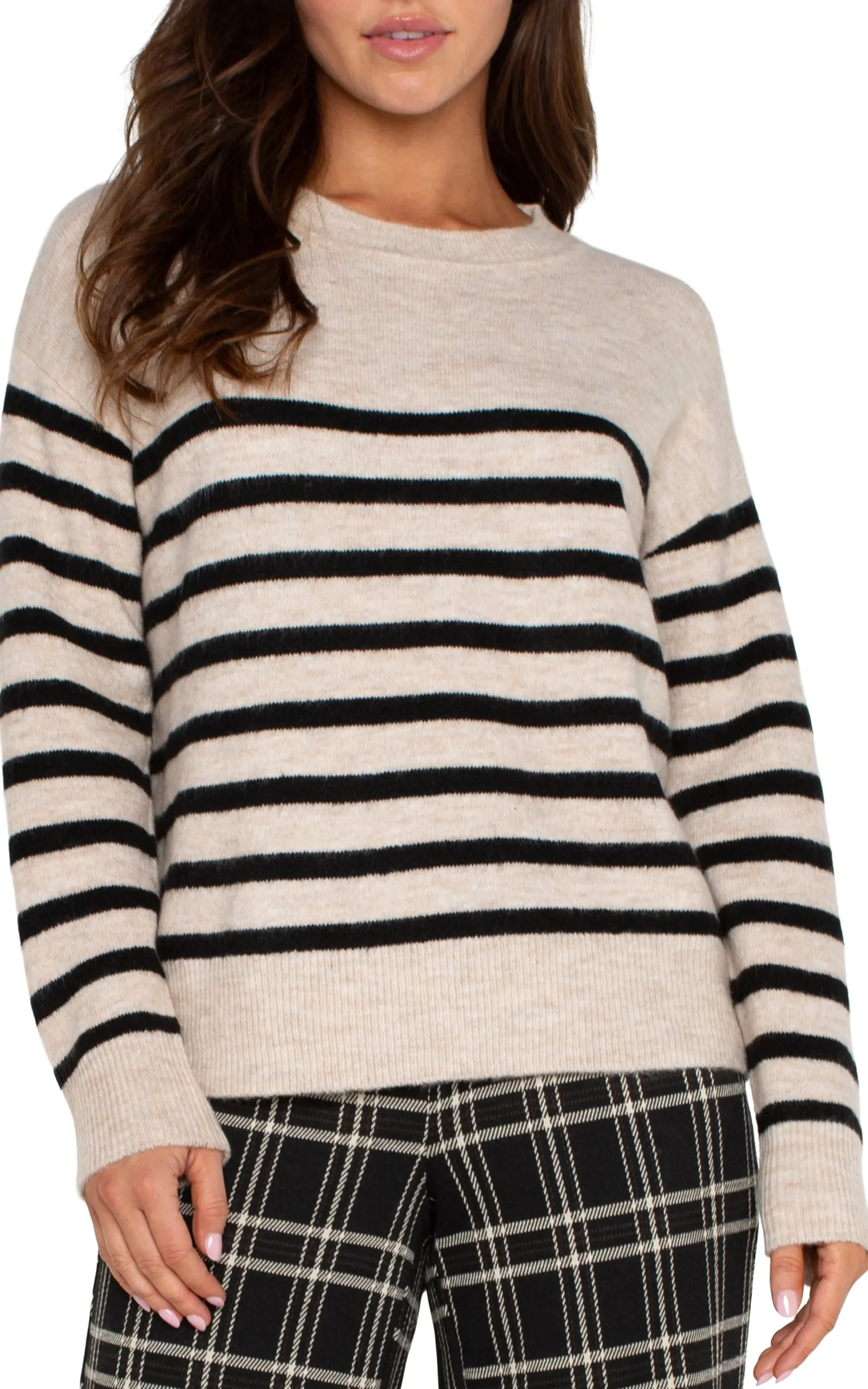 Liverpool Los Angeles Sweaters|Tees-LONG SLEEVE CREW NECK DROP SHOULDER SWEATER Oatmealheather