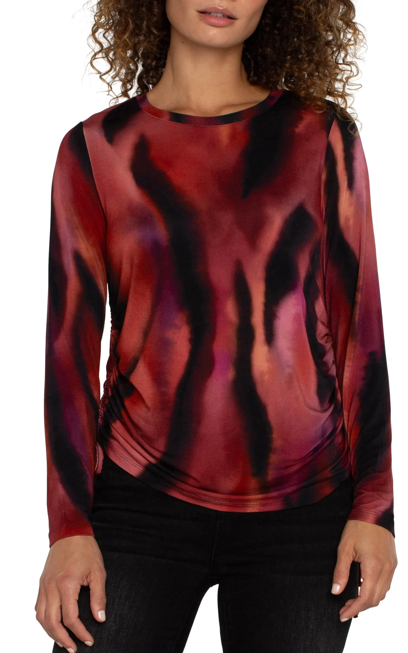 Liverpool Los Angeles Tops|Tees-LONG SLEEVE CREW NECK KNIT TOP Fireopal