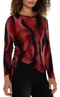 Liverpool Los Angeles Tops|Tees-LONG SLEEVE CREW NECK KNIT TOP Fireopal
