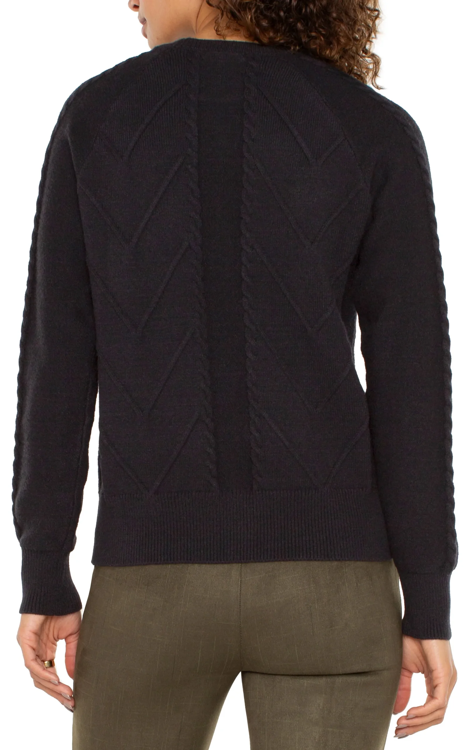 Liverpool Los Angeles Sweaters-LONG SLEEVE CREW NECK RAGLAN SWEATER Black