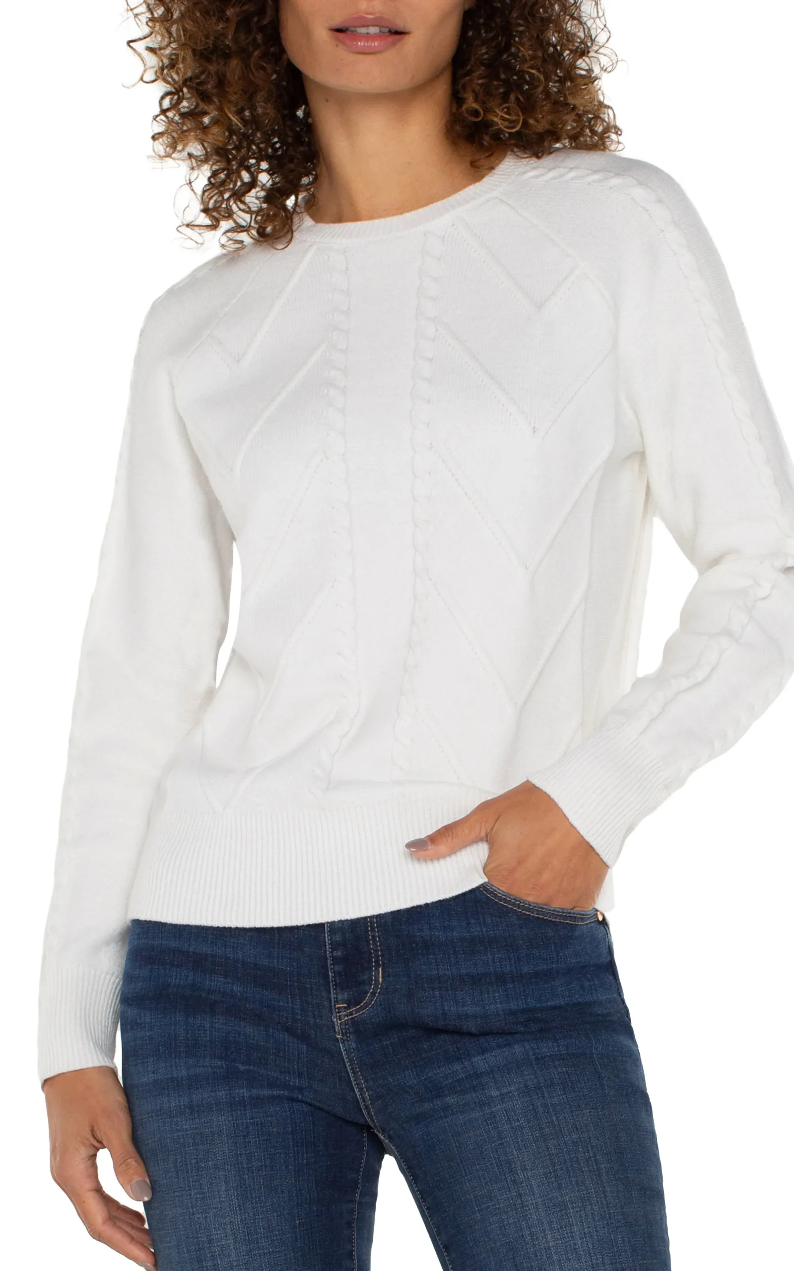 Liverpool Los Angeles Sweaters-LONG SLEEVE CREW NECK RAGLAN SWEATER Porcelain