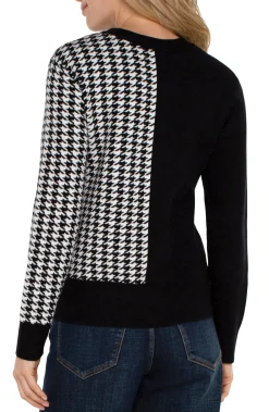 Liverpool Los Angeles Sweaters-LONG SLEEVE CREW NECK SWEATER Blackwhitehoundstooth