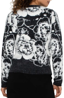 Liverpool Los Angeles Sweaters-LONG SLEEVE CREW NECK SWEATER Blackandwhitefloral