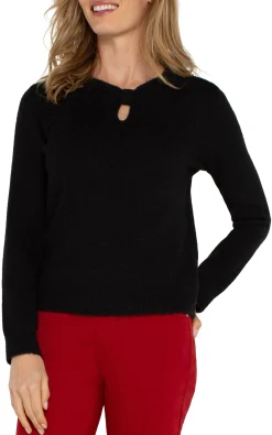 Liverpool Los Angeles Tees|Sweaters-LONG SLEEVE CUT OUT BOW NECK SWEATER Black