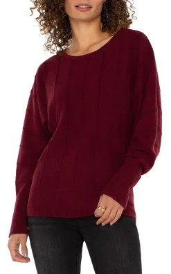 Liverpool Los Angeles Sweaters-LONG SLEEVE DOLMAN SWEATER WITH STRIPE Darkpinotnoir