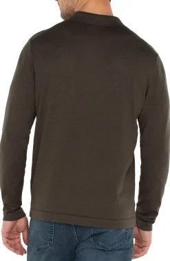 Liverpool Los Angeles Shirts-LONG SLEEVE KNIT POLO Olive
